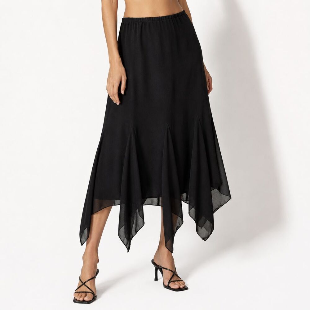 Metrostyle Black Chiffon Handkerchief Hem Midi Skirt Y2K Whimsygoth Sheer Medium
